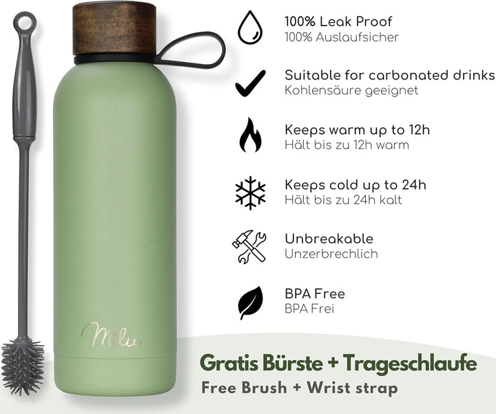 Milu Thermosflasche 1L Isolierte Edelstahl Thermo Trinkflasche Thermoskanne Auslaufsichere Isolierfl