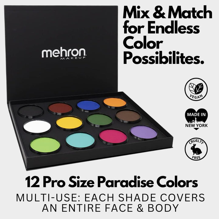 Mehron Paradise Make-up AQ 12 Color Pro Palette | Nachfüllbare Körper- und Gesichtsfarbenpalette | P