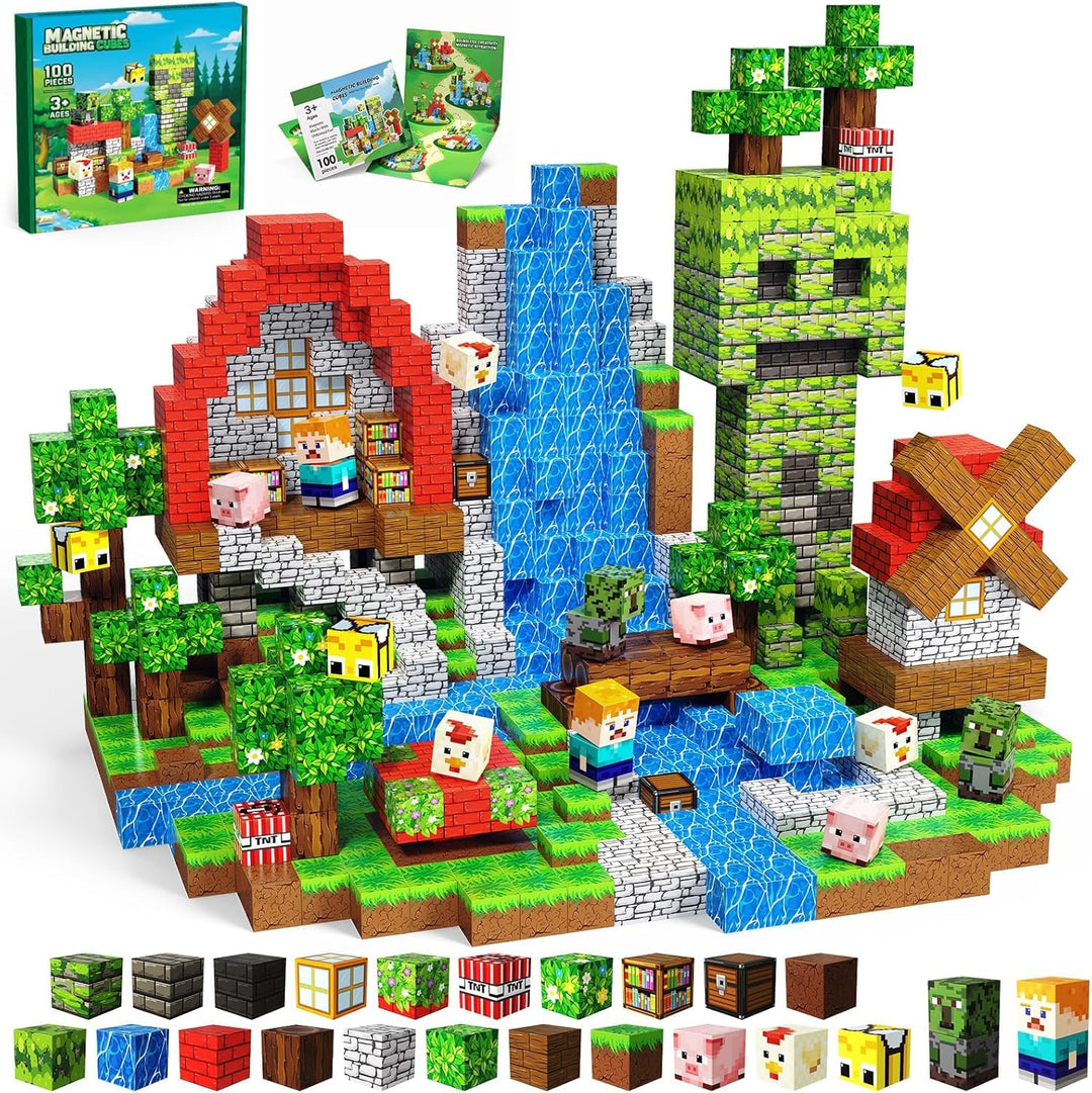 Magnetische Bausteine Bauspielzeug 100 Pcs Magnetbausteine für Kinder Montessori Kreative Spielzeug