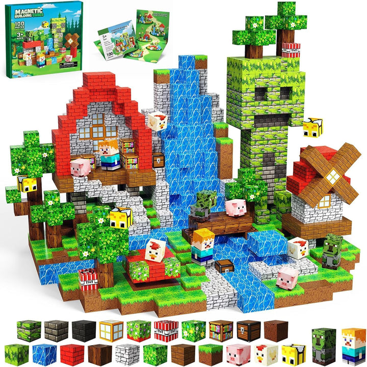 Magnetische Bausteine Bauspielzeug 100 Pcs Magnetbausteine für Kinder Montessori Kreative Spielzeug