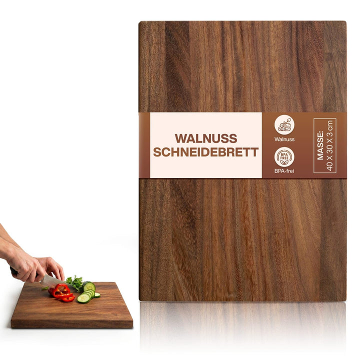 Premium Schneidebrett aus Nussbaum - PERSONALISIERBAR - 40 x 30 cm Hochwertiges Küchenbrett aus Holz