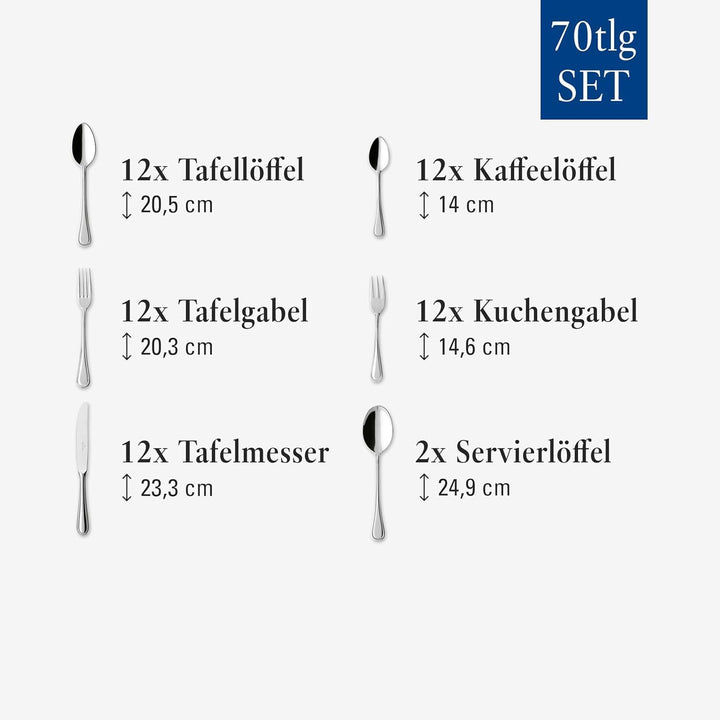 Villeroy und Boch Neufaden Merlemont Tafelbesteck für bis zu 12 Personen, 70-teilig, Edelstahl