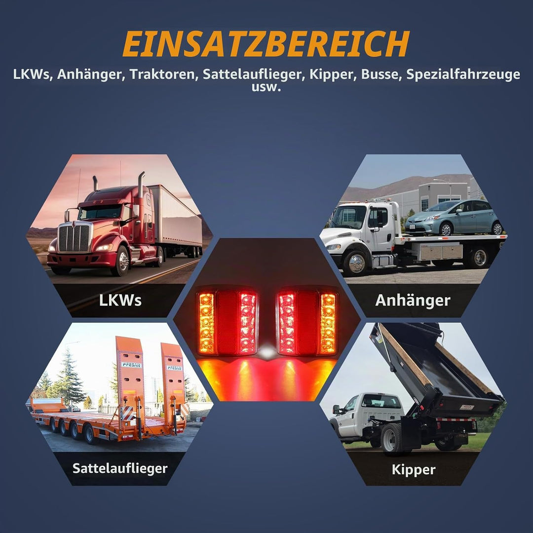 2 Pack 12v Anhängerleuchten mit E-mark, Wasserdichtes LED Rücklicht Kit mit Kennzeichenbeleuchtung,