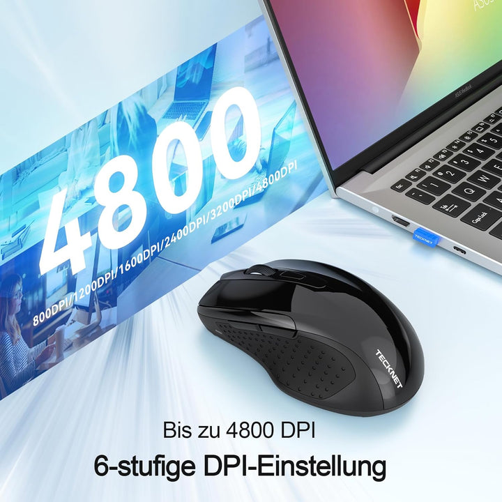 TECKNET Bluetooth Maus mit Jiggler, Wiederaufladbare Maus Kabellos für Laptops(DREI Modi: BT 5.0/3.0