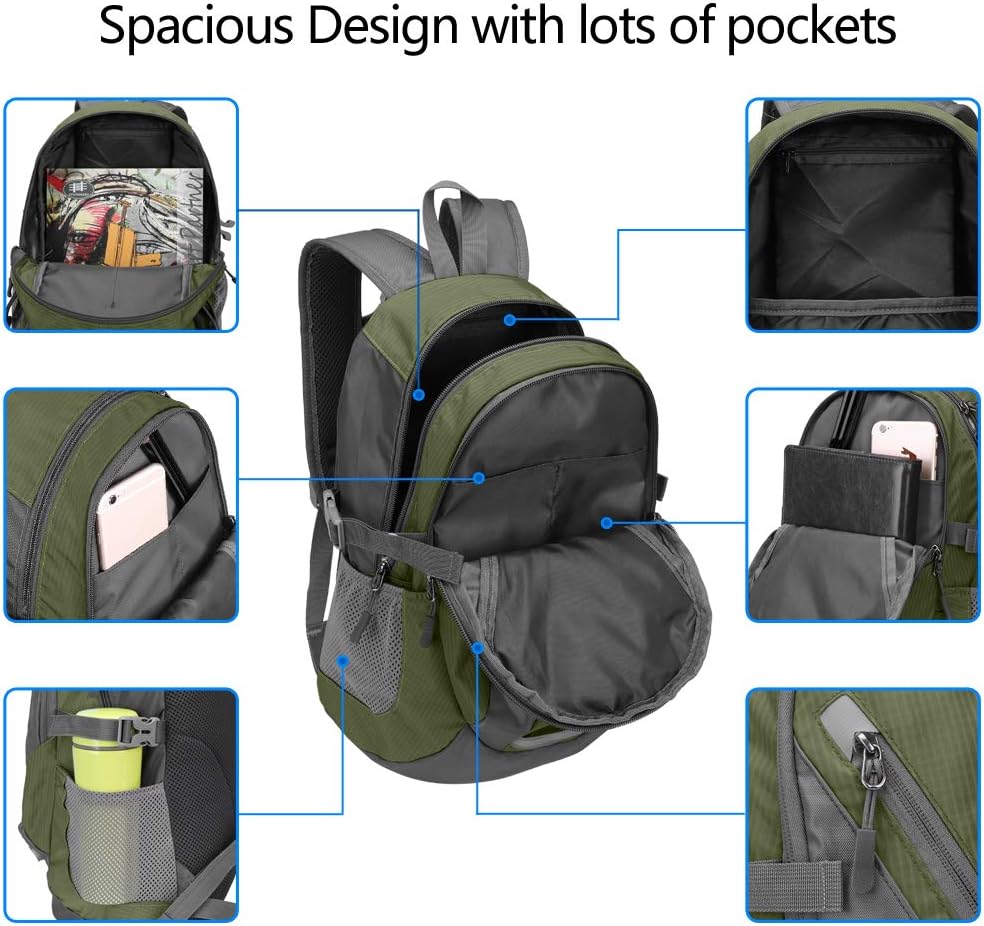 Kleiner Tagesrucksack 20L Radfahren Wanderrucksack Wasserdichter Reiserucksack Leichtgewicht (Armee
