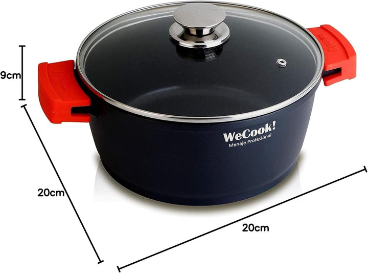 WECOOK! Ecostone Hoher Kochtopf 20 cm Induktion mit Glasdeckel, Antihaftbeschichtung XTRA DUPONT Öko