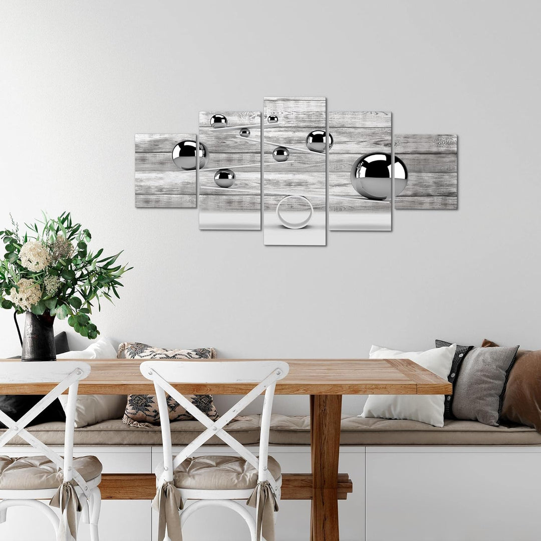 Runa Art Wandbilder 3D Kugeln 5 Teilig Bild auf Vlies Leinwand Deko Wohnzimmer Abstrakt Illusion Gra