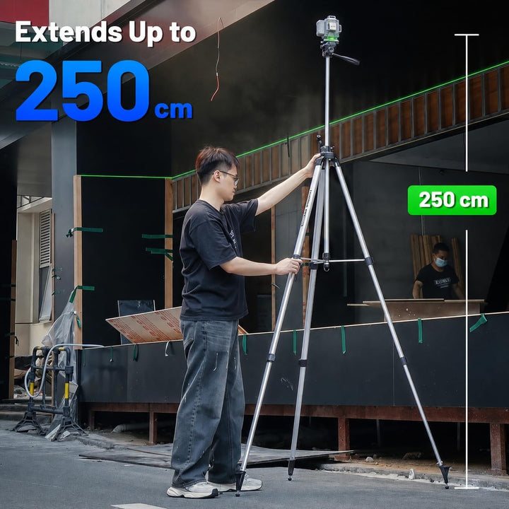 Huepar Pro Hochleistungs Stativ für Laser, 250cm Tripod, Gewinde:1/4”&amp; 5/8" | Innen- und Aussenberei