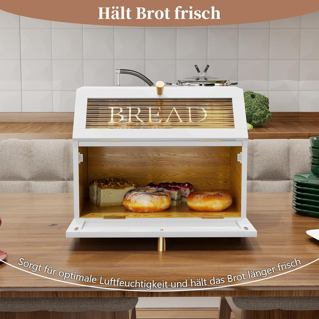 Brotkasten Holz, 2 Etagen Brot Aufbewahrungsbox, Weiss Brotkasten Gross Mit Transparentem Fenster Br