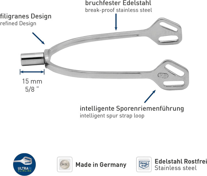 SPRENGER Edelstahl Ultra fit Slimline Sporen gerade, Edelstahl, 20