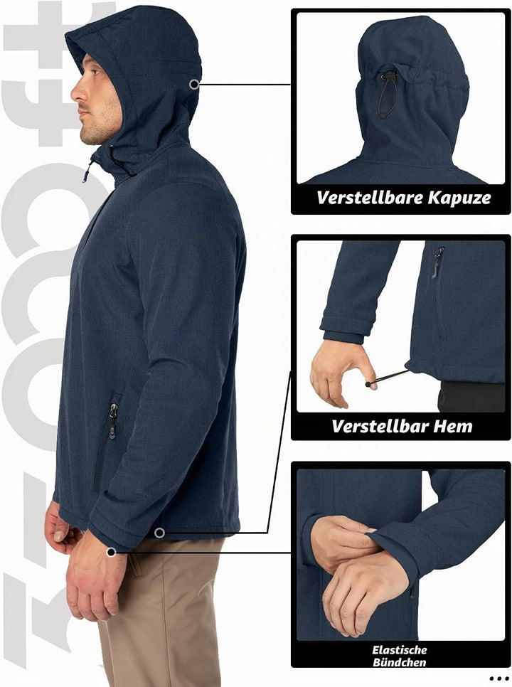 33,000ft Jacke Herren Wasserdichte Atmungsaktiv Softshelljacke - Übergangsjacke Winddichte Regenjack