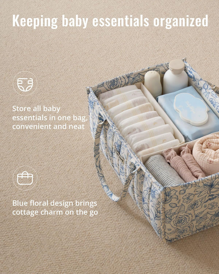 Blissful Diary Wickelkorb mit Blumenmuster, stilvoller Aufbewahrungskorb für Kinderzimmer, Geschenk