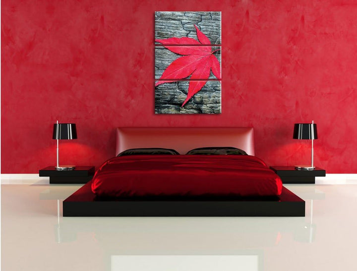 Pixxprint Blatt auf Holz Natur als Leinwandbild/Grösse: 3 Teilig (120x80) cm/Wandbild/Kunstdruck/fer