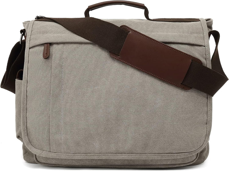 CALIYO Umhängetaschen Herren aus Canvas Schultasche Queformat A4 Laptoptasche für 15,6 Zoll Laptop A