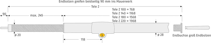 Abus Fenstersicherung Tele-Z 140 W Weiss AL0145 gleichschliessend, 31783, 1 Stück 1.010-1.400 mm, Gl