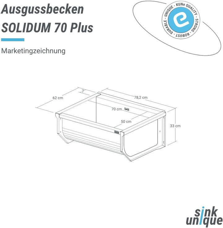KUNe SOLIDUM 70 - Ausgussbecken Edelstahl zur Wandmontage - Aussenmasse 78 x 47 x 28 (BxTxH) cm 78.2