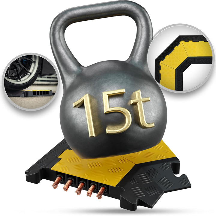 5 Kanal Ecke 45° Kabelbrücke mit Deckel überfahrbar Stolperschutz Rampe Brücke Protektor | 15 t Trag