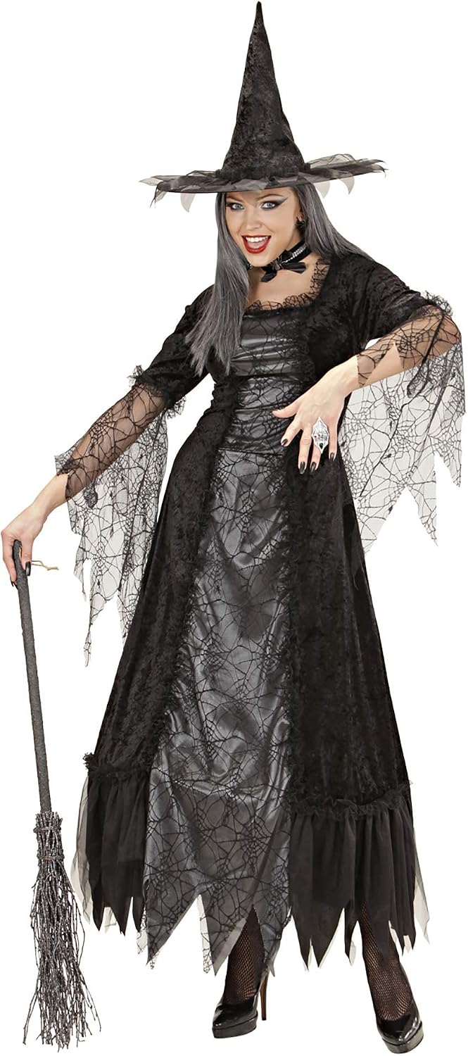 Hexen Kostüm-Set "Spinnenweben-Hexe", incl. Hexenhut in Grösse S = 36/38 zu Halloween, S