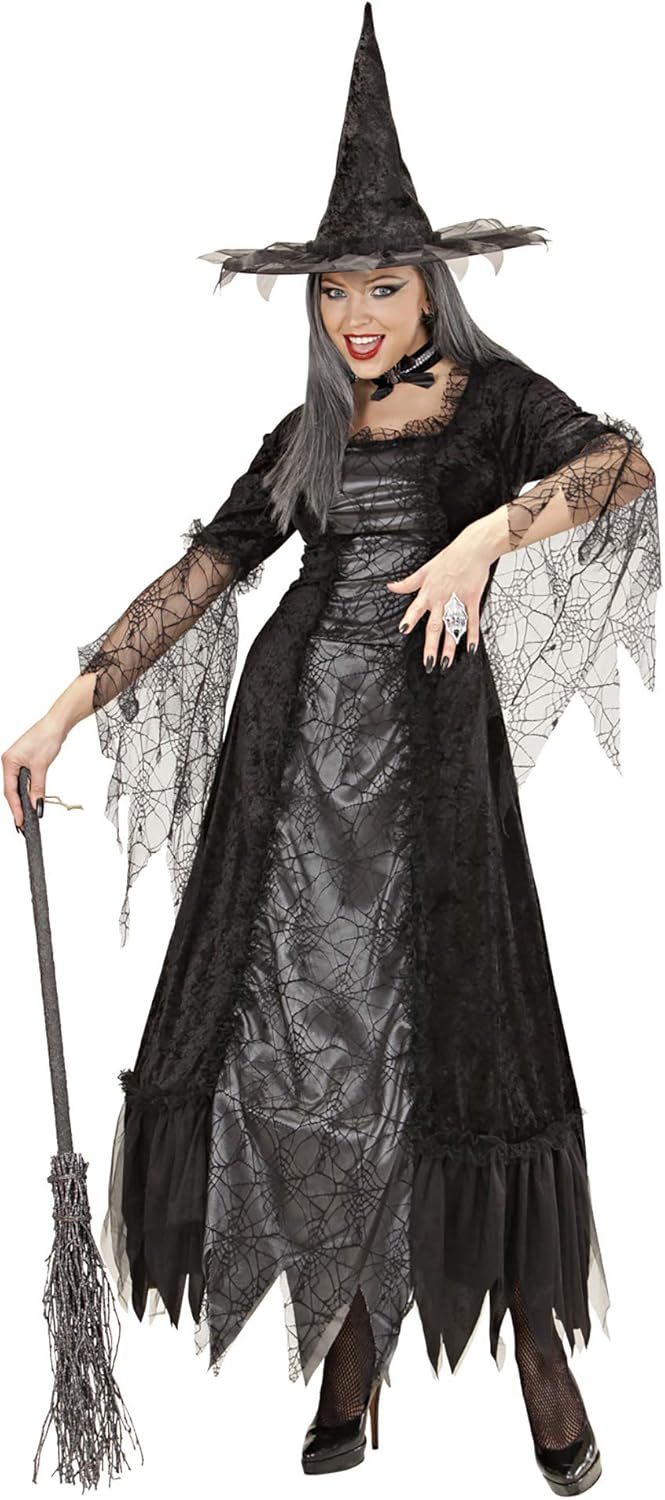 Hexen Kostüm-Set "Spinnenweben-Hexe", incl. Hexenhut in Grösse S = 36/38 zu Halloween, S