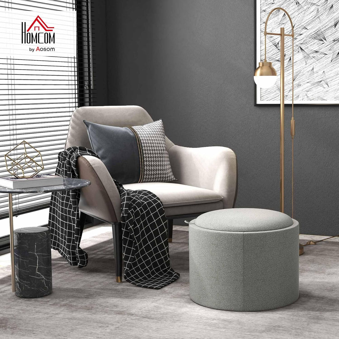 HOMCOM Sitzhocker mit Stauraum, Runder Hocker mit Klappdeckel Couchtisch, 56 x 56 x 42 cm Polsterhoc