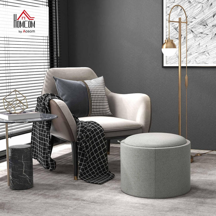 HOMCOM Sitzhocker mit Stauraum, Runder Hocker mit Klappdeckel Couchtisch, 56 x 56 x 42 cm Polsterhoc
