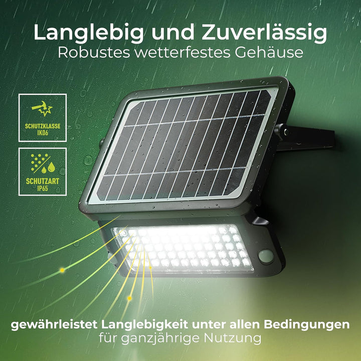 Luceco Solar Flutlicht 10W, Aussenstrahler mit Bewegungsmelder - Strahler IP65 Wasserfest, 1080 Lume