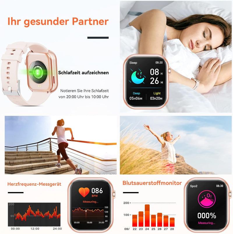 2023 Smartwatch für Herren und Damen, 1,85 Zoll (1,85 Zoll), Smartwatch mit Bluetooth-Anruf und Frei