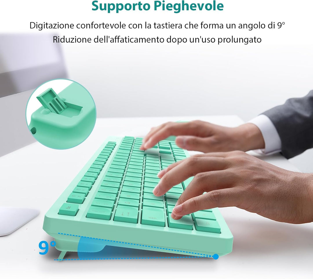 LeadsaiL Kabellose Tastatur und Maus, Set aus Maus und Tastatur für Computer USB 2,4 GHz, volle Grös