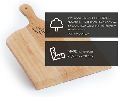 DOLCE MARE Pizzastein beige Inkl. Holz-Pizzaschieber - Pizza Stein aus hochwertigem Cordierit für Ba
