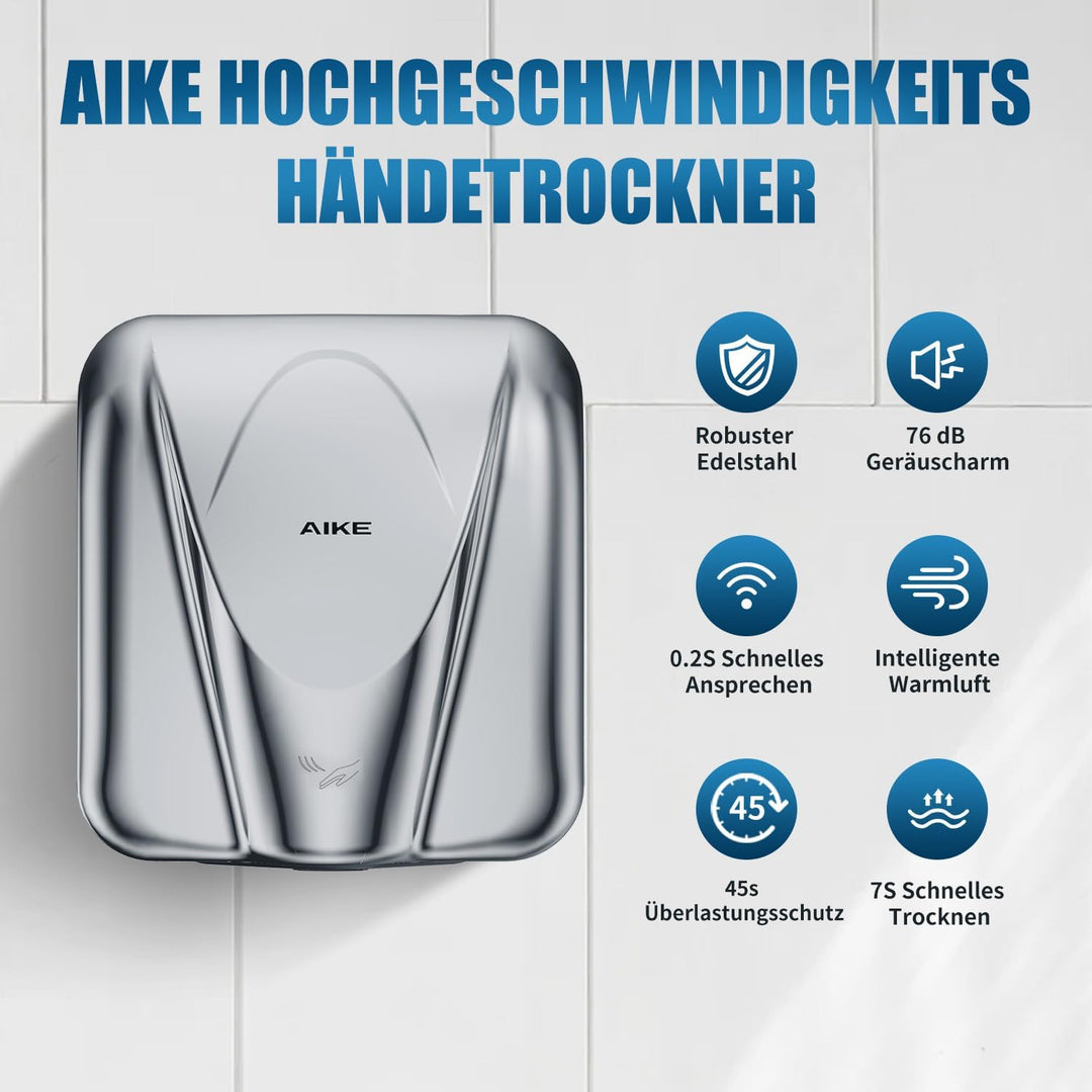 AIKE AK2812 Händetrockner Elektrisch, High-Speed 7 S Trockenzeit, elektrische Trockner geeignet für
