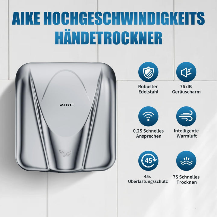 AIKE AK2812 Händetrockner Elektrisch, High-Speed 7 S Trockenzeit, elektrische Trockner geeignet für
