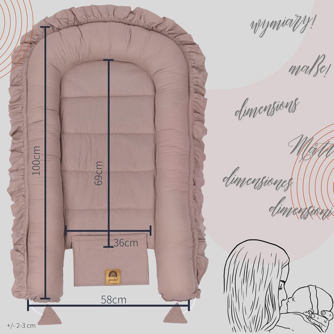 PIMKO Babynest mit rüschen Babynestchen für Baby Kuschelnest Babykokon für Neugeborene Baumwolle Nes