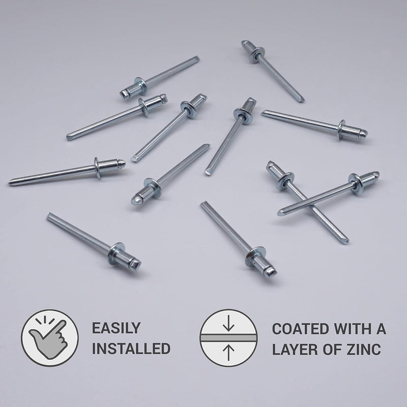 (500 Stück) Blindnieten 4,0 x 6 mm, offener Kuppelkopf, Popnieten, DIN 7337, Stahlniete und Stahldor