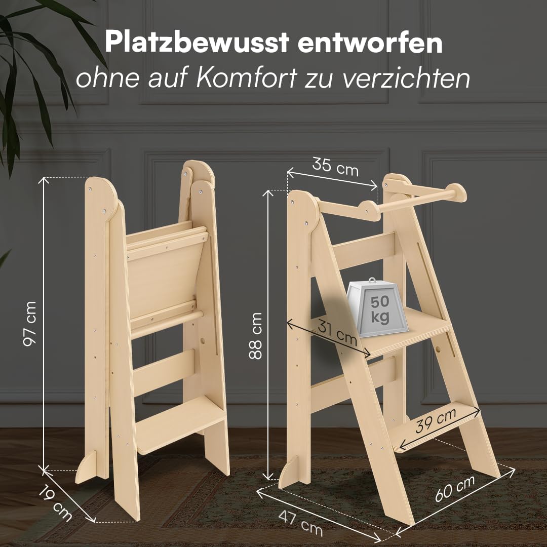 Bellabino Tay Lernturm ab 1 Jahr – Learning Tower 2-Fach höhenverstellbar &amp; klappbar – Lernstuhl in
