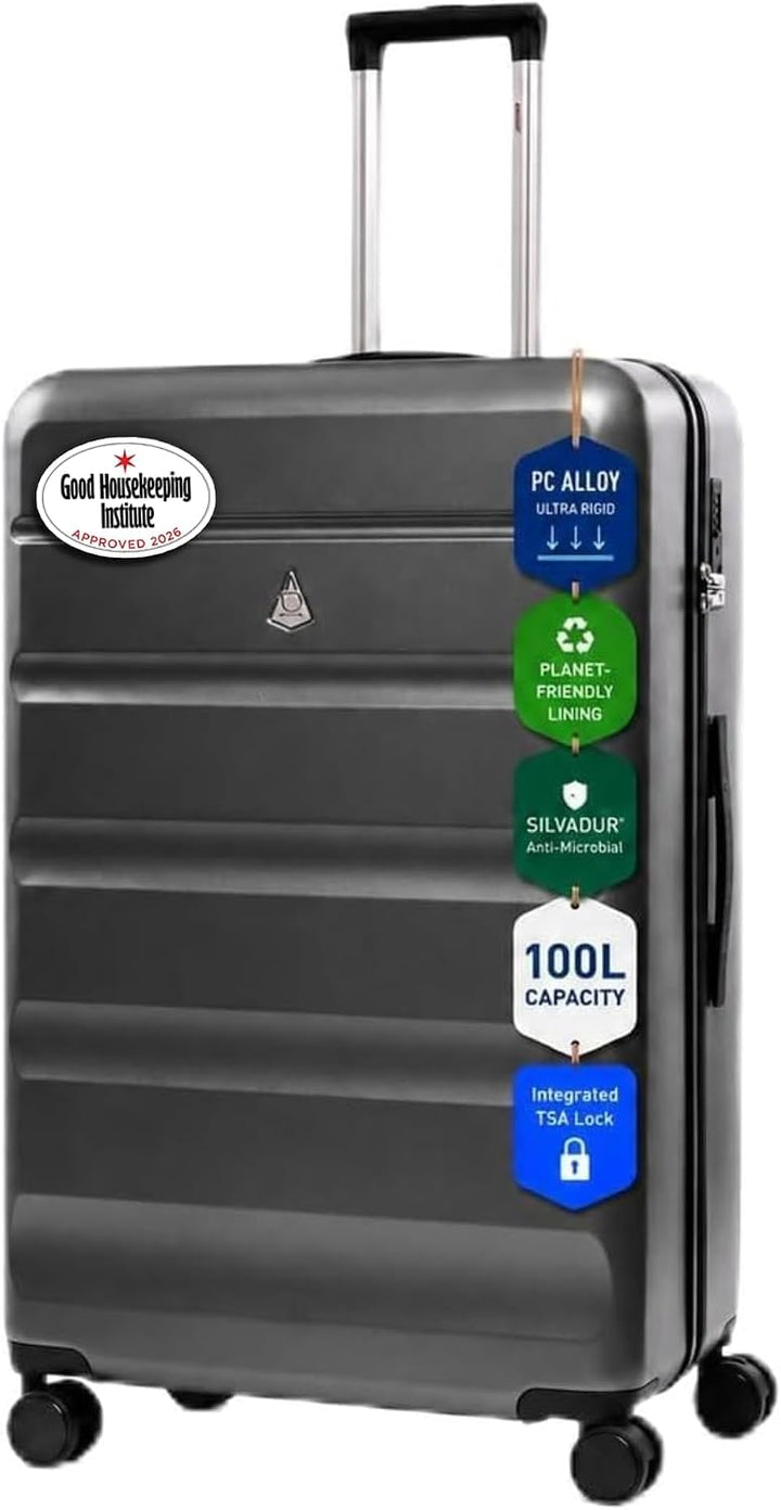 Aerolite Leichter Rollkoffer L, 100 l – Reisekoffer mit Rollen, TSA-Zahlenschloss &amp; robuster Hartsch