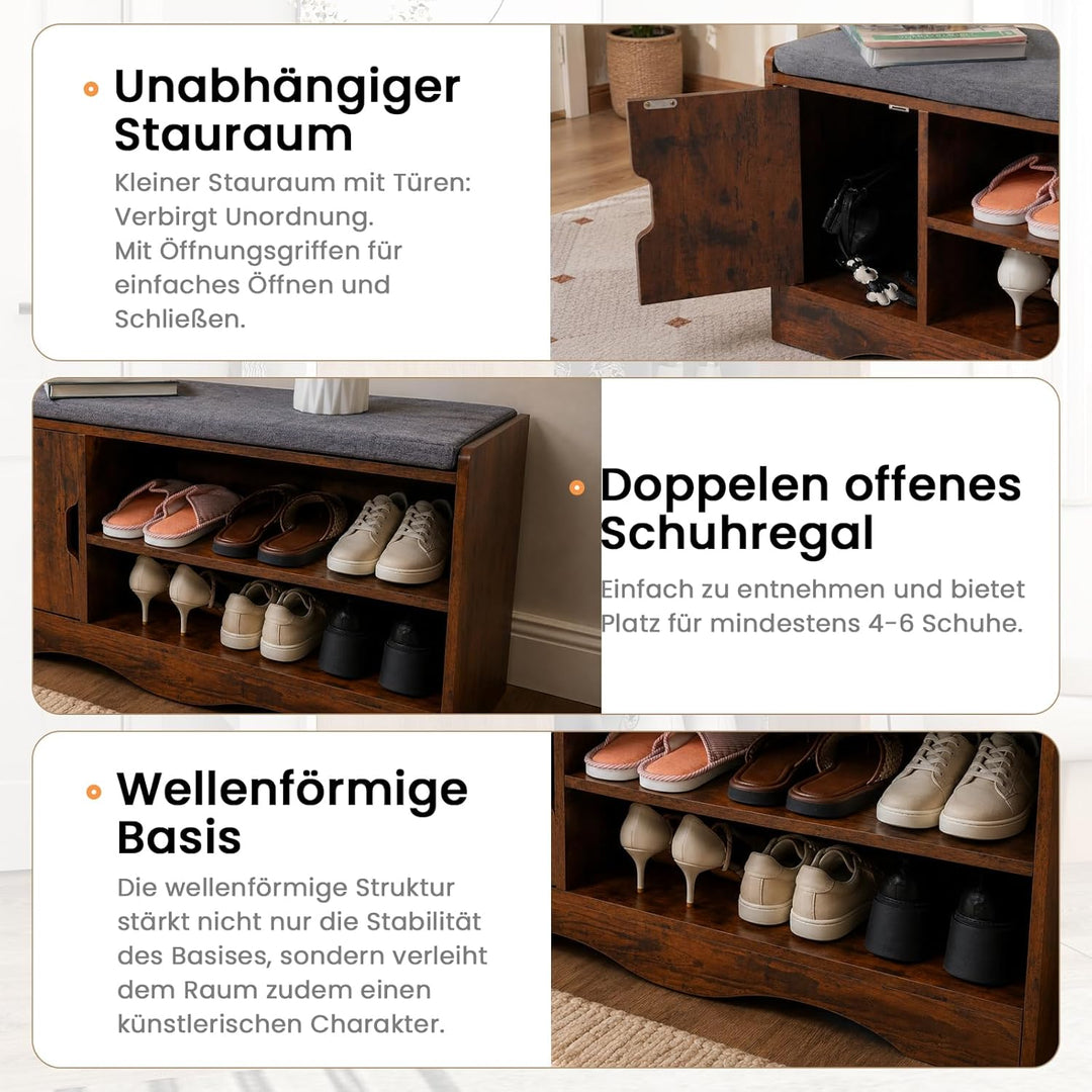 OC Orange-Casual Schuhbank, Schuhregal mit Stauraum&Sitzfläche, Schuhschrank mit 2 offene Fächern&Tü