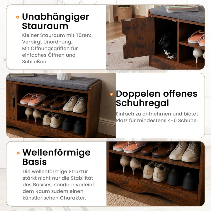 OC Orange-Casual Schuhbank, Schuhregal mit Stauraum&Sitzfläche, Schuhschrank mit 2 offene Fächern&Tü