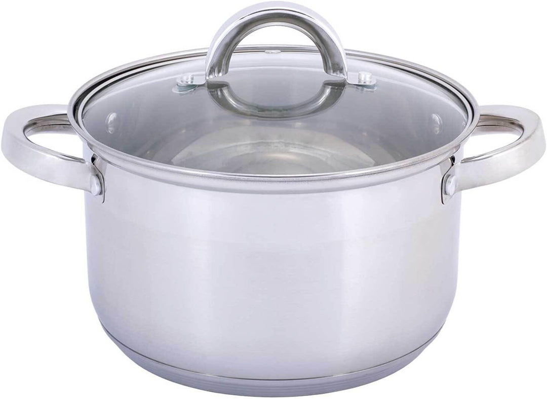 4BIG.fun Kochtopf 2 L Edelstahl Suppentopf 16 cm mit Glasdeckel Induktion Schmortopf Bratentopf Topf