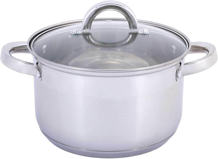 4BIG.fun Kochtopf 2,9 L Edelstahl Suppentopf 18 cm mit Glasdeckel Induktion Schmortopf Bratentopf To