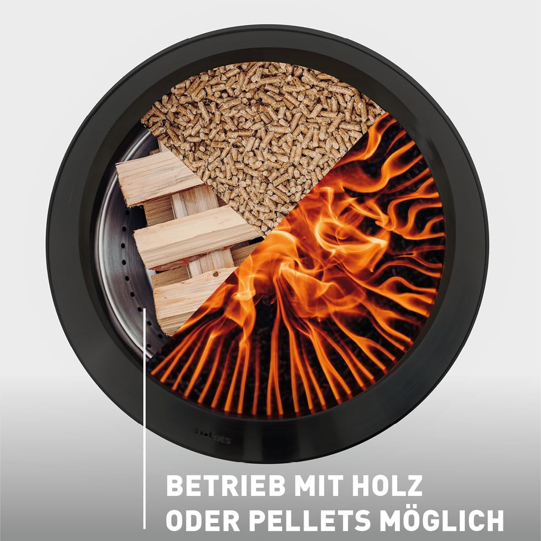 höfats - Moon 45 All Black Feuerschale mit hohem Fuss - emaillierter, raucharmer, schwarzer Feuerkor