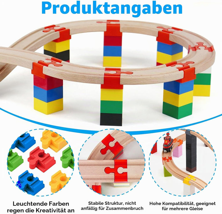 Holzeisenbahn Schienen Adapter Set 28 Stück, Universelle Holzschienen Verbinder aus Kunststoff, Komp