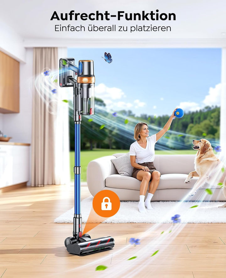 Akku Staubsauger 600W/50KPA/65Min,Selbststehender Staubsauger Kabellos mit Matratzenreinigungsbürste