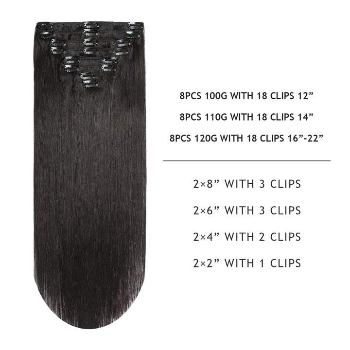 YILITE Clip in Extensions Echthaar 35cm 100% Echthaar Extensions Clip 14 Zoll 8 Stück 110g Unsichtba