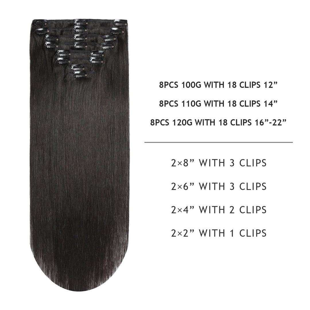 YILITE Clip in Extensions Echthaar 40cm 100% Echthaar Extensions Clip 16 Zoll 8 Stück 120g Unsichtba