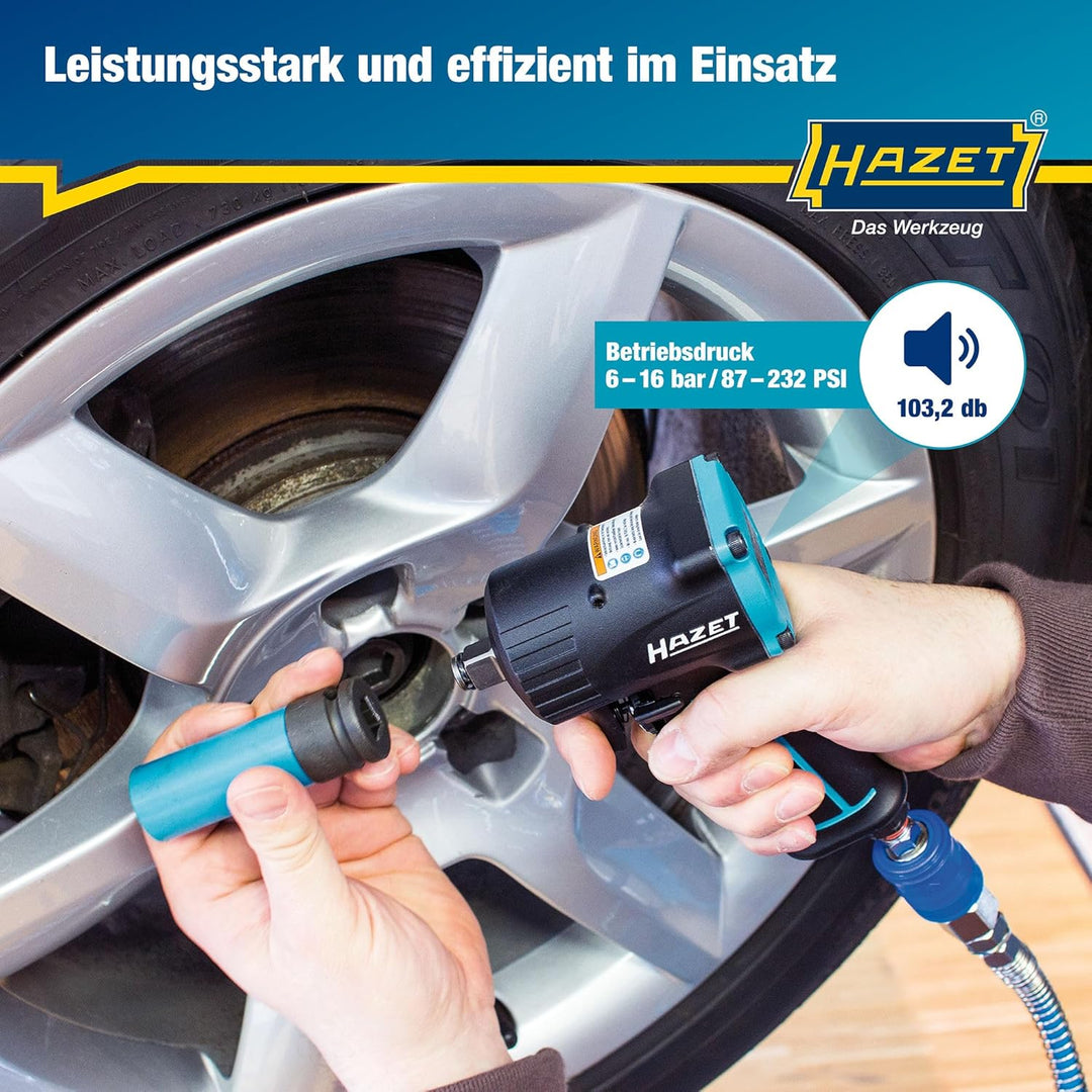 HAZET Druckluft-Schlagschrauber 9012M-1 | extra kurz - nur 80 mm, Max. Lösemoment: 1200 Nm, Vierkant