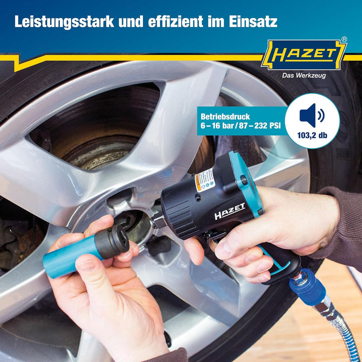 HAZET Druckluft-Schlagschrauber 9012M-1 | extra kurz - nur 80 mm, Max. Lösemoment: 1200 Nm, Vierkant