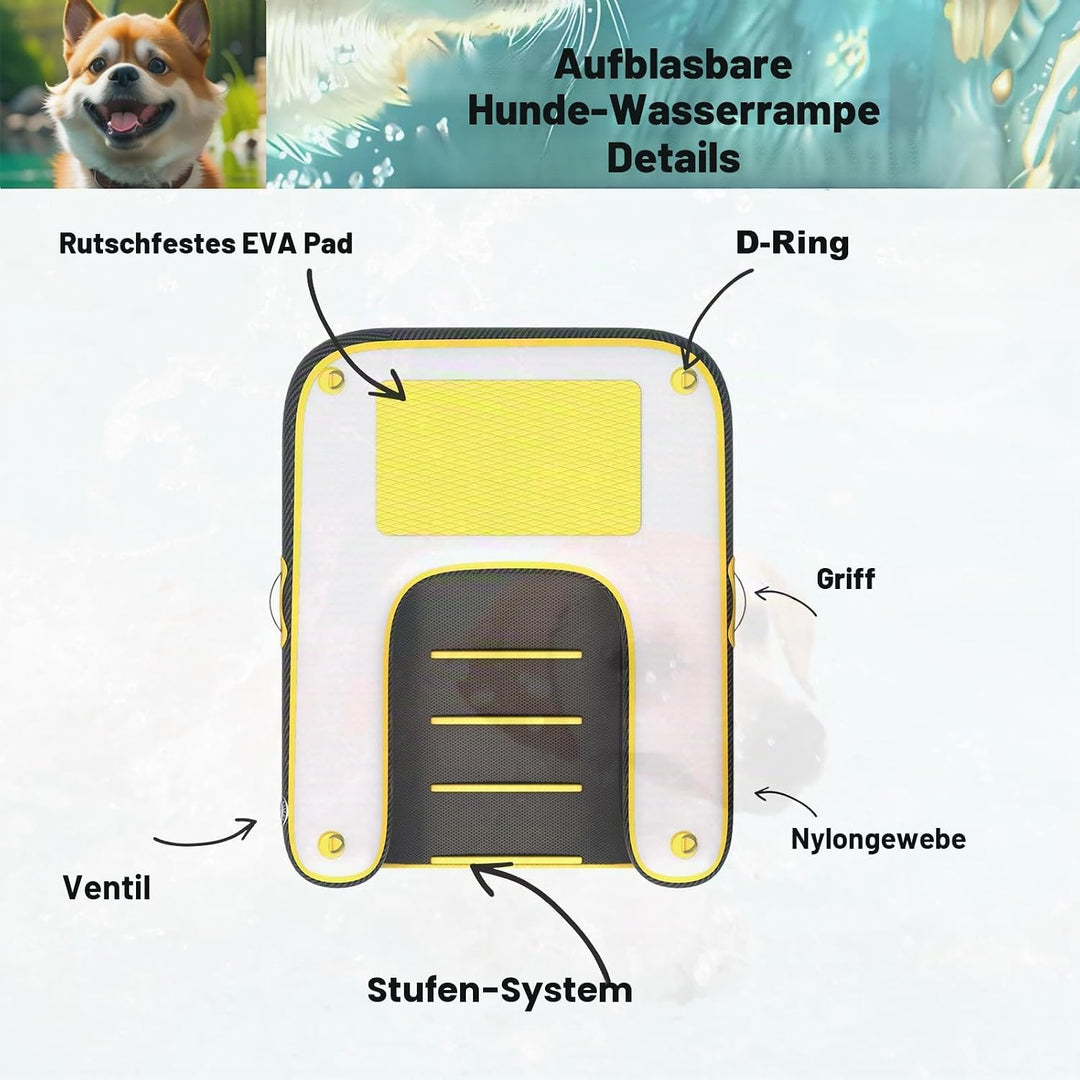 Hunderampe Aufblasbare Hunde Wasserrampe, Hundeboot Rampe Schwimmende Dock Leiter für Pool, Boot, Se