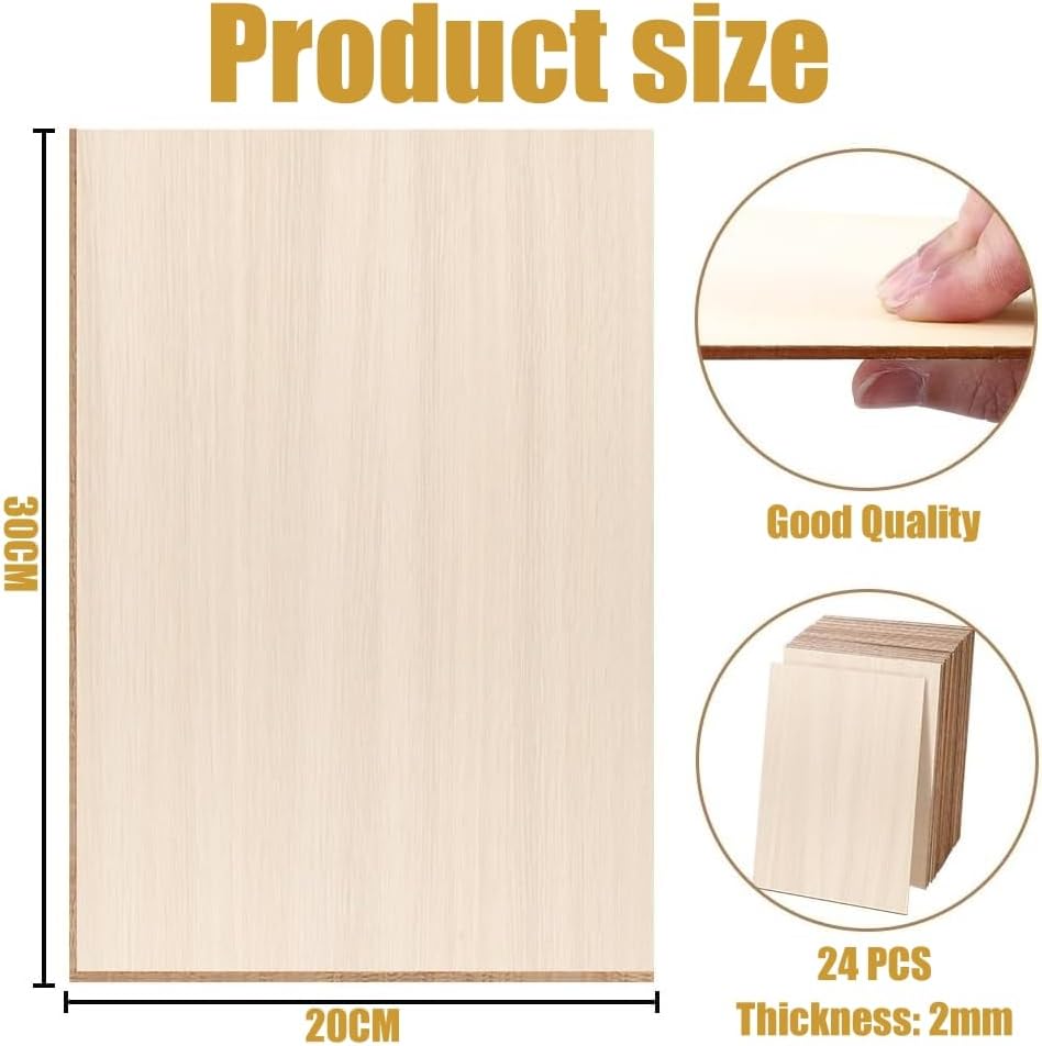 24Pcs Balsaholz Platten Sperrholz 300 x 200 x 2mm Lindensperrholz Holzplatten zum Basteln, Holzplatt