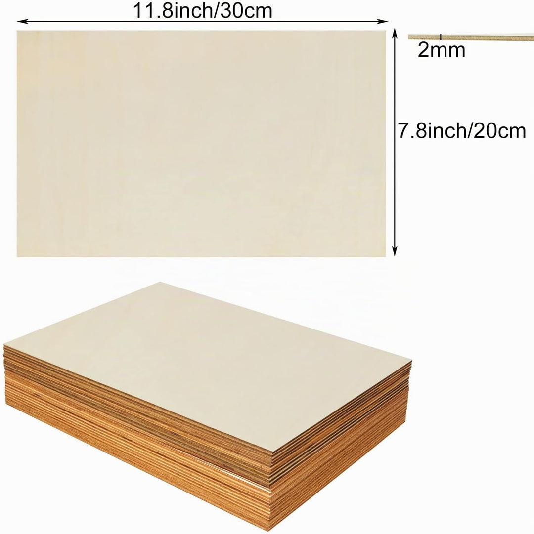 Set mit 24 Lindenholzplatten 300 x 200 x 2 mm für Handarbeiten, Laserprojekte, feine Bastelarbeiten,
