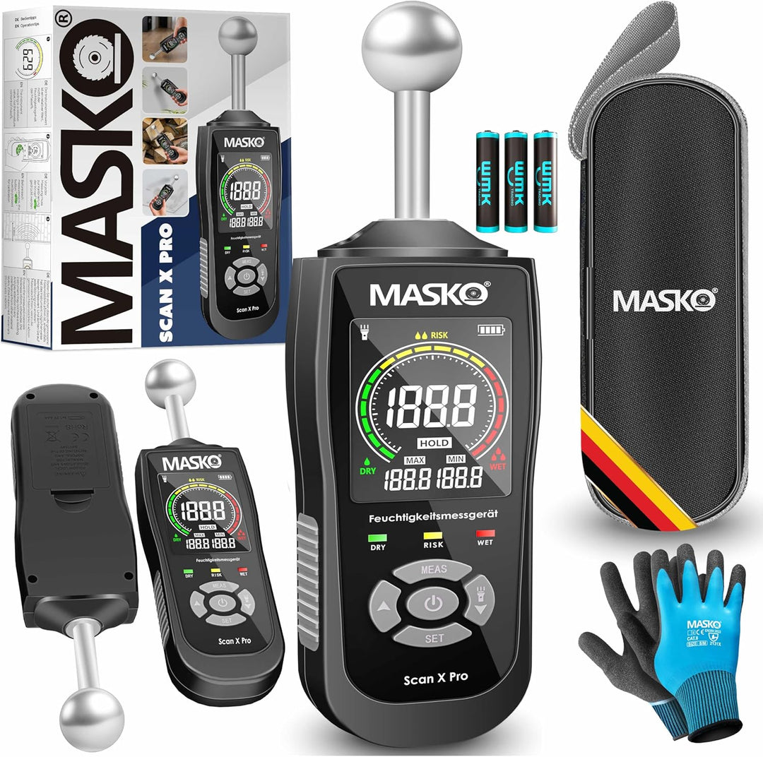 MASKO® Feuchtigkeitsmessgerät Feuchtigkeitsmesser Wand Boden, Holz & Baustoffe Estrich Beton Gips ze